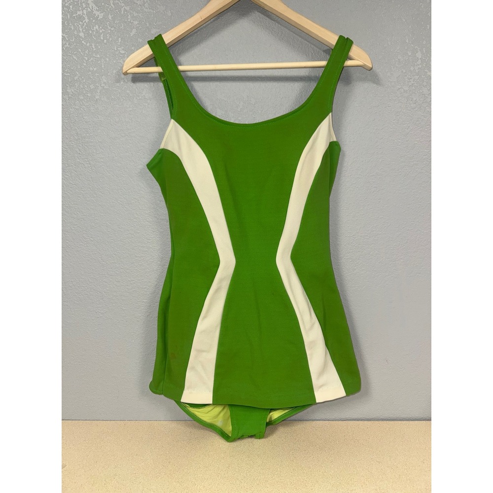 Green and White One-Piece Swim Suit